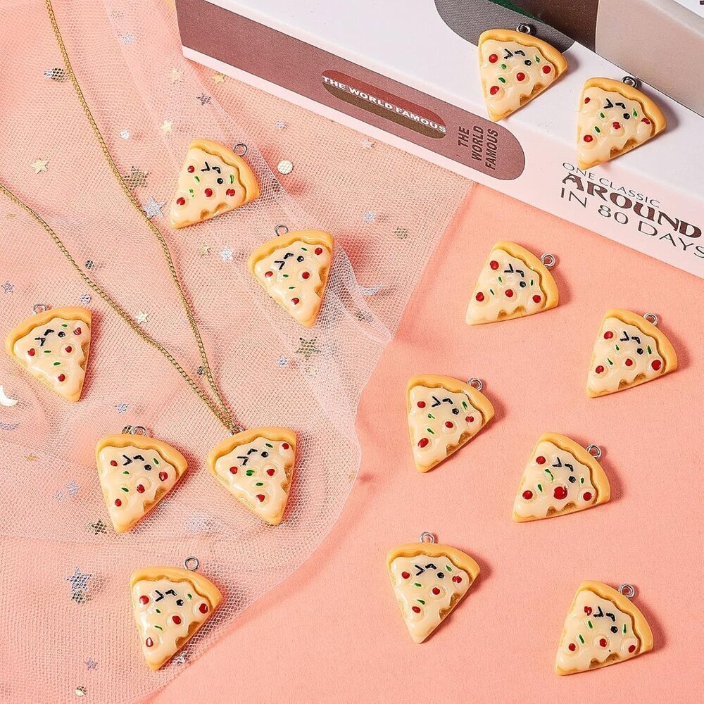 30 Pcs Resin Pizza Charm Pisa Pie Slice Food Small Charms for Keyring Backpacks - Picture 6 of 7